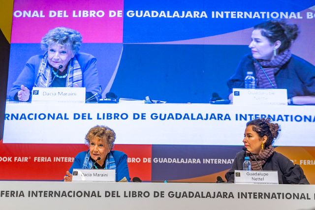 Apertura del salón literario, con la participación de Dacia Maraini, Guadalupe Nettel, dentro de la 37 Feria Internacional del libro de Guadalajara, Jalisco. México. Domingo 26 de noviembre del 2023. ( © FIL/ Bernardo De Niz